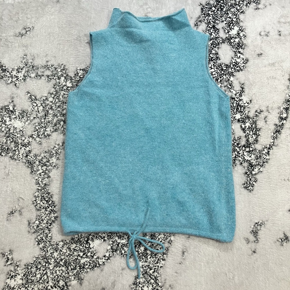 Co-operative Angora Lambswool Sweater Sleeveless Blue Tie Hem Large